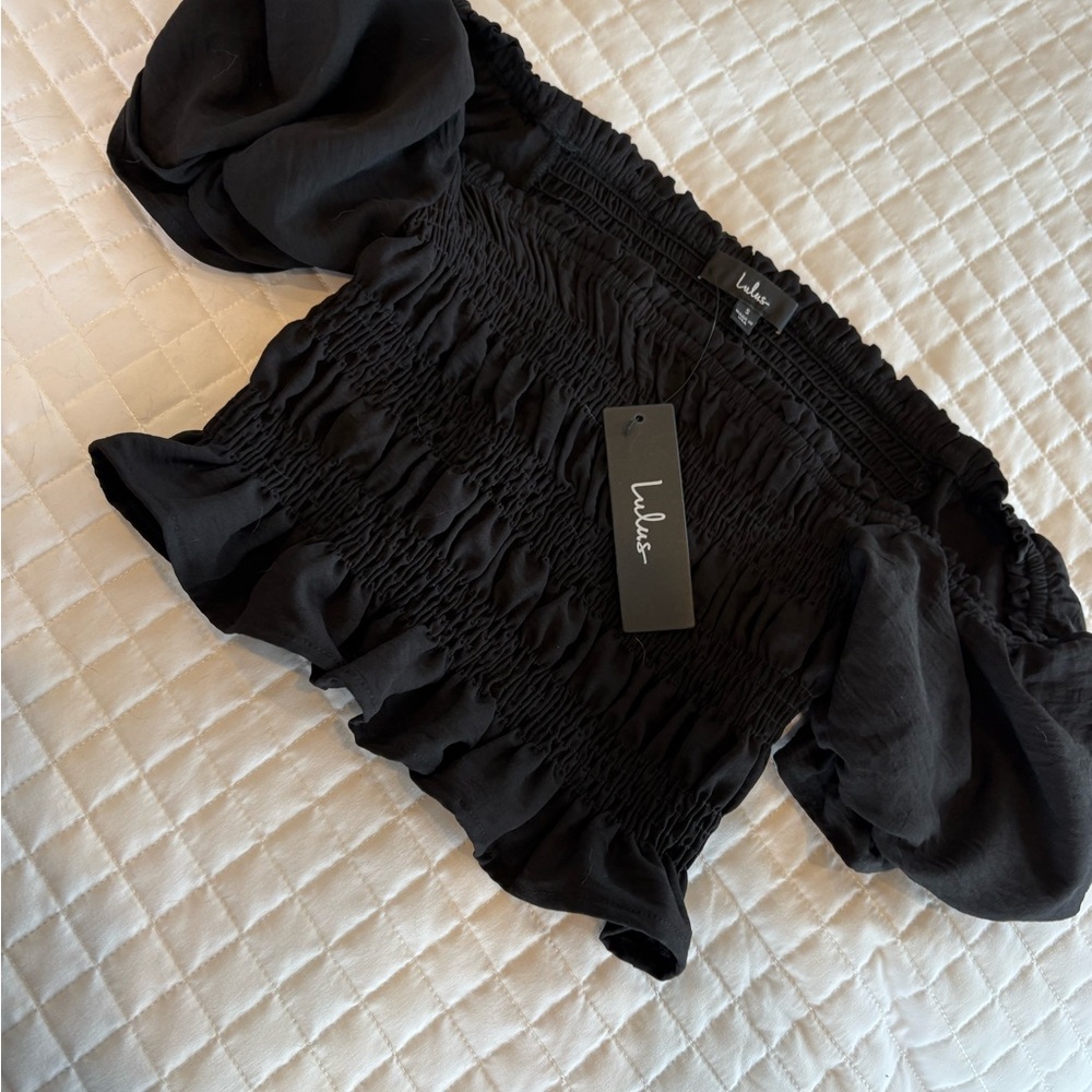 Lulu's Black Ruffled Smocked Blouse - Picture 2 of 8